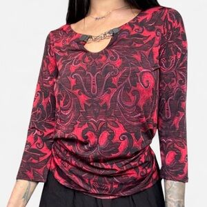 Dana Buchman Red and Black Floral Blouse